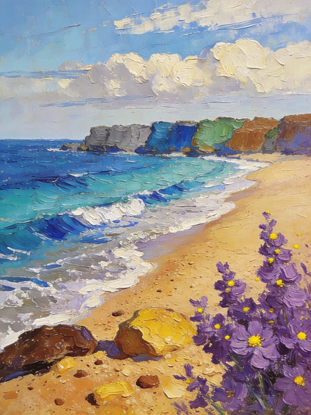 Original Small Paintings on Canvas, Seashore Beach, Small Landscape Paintings, Small Paintings on Canvas, Hand Painted Canvas Art, Palette Knife Impasto Paintings-Grace Painting Crafts