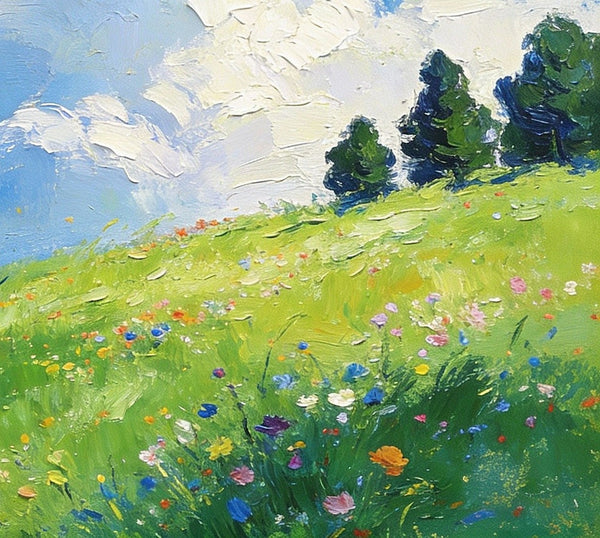 Beneath a Sky of Clouds, a Hillside in Bloom, Small Paintings on Canvas, Hand Painted Canvas Art, Small Landscape Paintings, Original Oil Paintings, Small Paintings As Birthday Gift-Grace Painting Crafts
