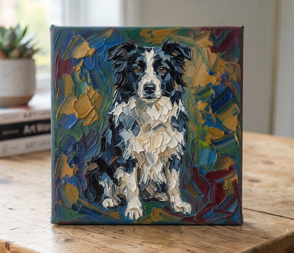 Border Collie Dog Portrait, Abstract Pet Portrait Painting, Original Acrylic Paintings, Heavy Texture Painting, Impasto Artwork, Small Art on Canvas, Hand Painted Canvas Art-Grace Painting Crafts
