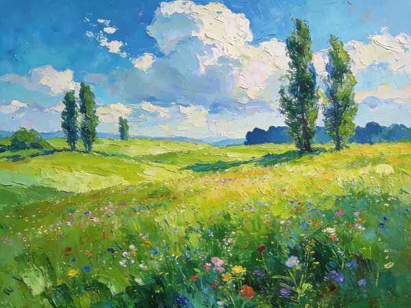 Hand Painted Canvas Art, A Hillside Awash with Wildflowers in Spring, Heavy Texture Artwork, Original Oil Paintings, Small Landscape Paintings, Small Paintings on Canvas-Grace Painting Crafts