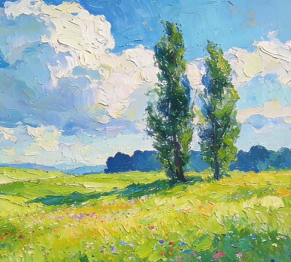 Hand Painted Canvas Art, A Hillside Awash with Wildflowers in Spring, Heavy Texture Artwork, Original Oil Paintings, Small Landscape Paintings, Small Paintings on Canvas-Grace Painting Crafts