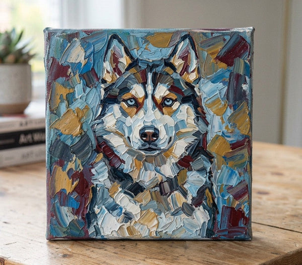 Husky Dog Portrait, Abstract Pet Portrait Painting, Hand Painted Canvas Art, Impasto Artwork, Heavy Texture Painting, Small Art on Canvas, Original Acrylic Paintings-Grace Painting Crafts
