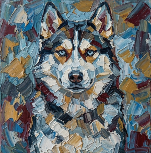 Husky Dog Portrait, Abstract Pet Portrait Painting, Hand Painted Canvas Art, Impasto Artwork, Heavy Texture Painting, Small Art on Canvas, Original Acrylic Paintings-Grace Painting Crafts