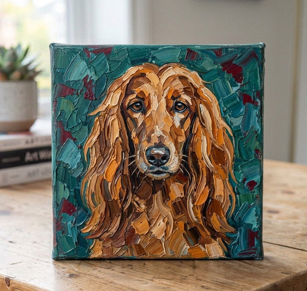 Hand Painted Canvas Art, Afghan Hound Dog Portrait, Abstract Pet Portrait Painting, Impasto Artwork, Heavy Texture Painting, Small Acrylic Paintings, Original Small Paintings-Grace Painting Crafts