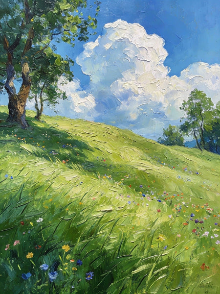 The Lively Spring Hillside, Landscape Small Paintings, Original Artwork Small Paintings, Heavy Texture Oil Paintings, On Canvas Small Paintings, Hand Painted Canvas Art-Grace Painting Crafts