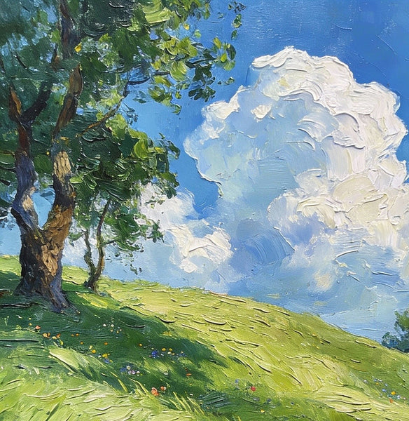 The Lively Spring Hillside, Landscape Small Paintings, Original Artwork Small Paintings, Heavy Texture Oil Paintings, On Canvas Small Paintings, Hand Painted Canvas Art-Grace Painting Crafts