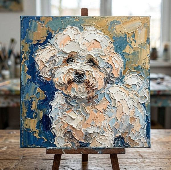 Bichon Frise Dog Portrait, Abstract Pet Portrait Painting, Hand Painted Canvas Art, Impasto Artwork, Original Acrylic Paintings, Heavy Texture Painting, Small Art on Canvas-Grace Painting Crafts