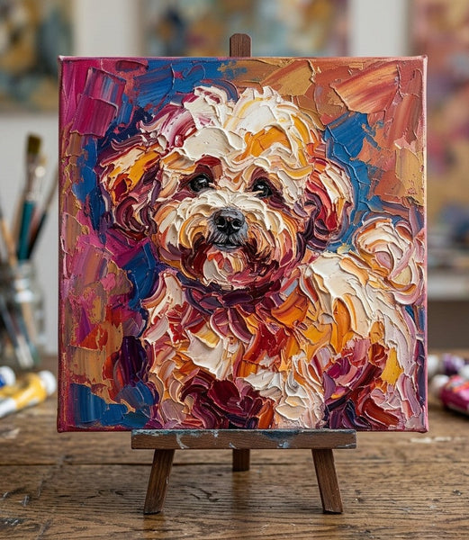 Hand Painted Canvas Art, Bichon Frise Dog Portrait, Abstract Pet Portrait Painting, Impasto Artwork, Original Acrylic Paintings, Heavy Texture Painting, Small Art on Canvas-Grace Painting Crafts