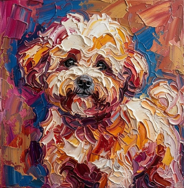 Hand Painted Canvas Art, Bichon Frise Dog Portrait, Abstract Pet Portrait Painting, Impasto Artwork, Original Acrylic Paintings, Heavy Texture Painting, Small Art on Canvas-Grace Painting Crafts