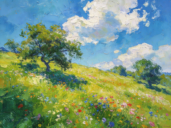 Lush Green Fields Under a Cloudy Sky, Small Oil Paintings on Canvas, Small Wall Paintings, Hand Painted Canvas Art, Heavy Texture Oil Paintings, Original Artwork Small Paintings-Grace Painting Crafts