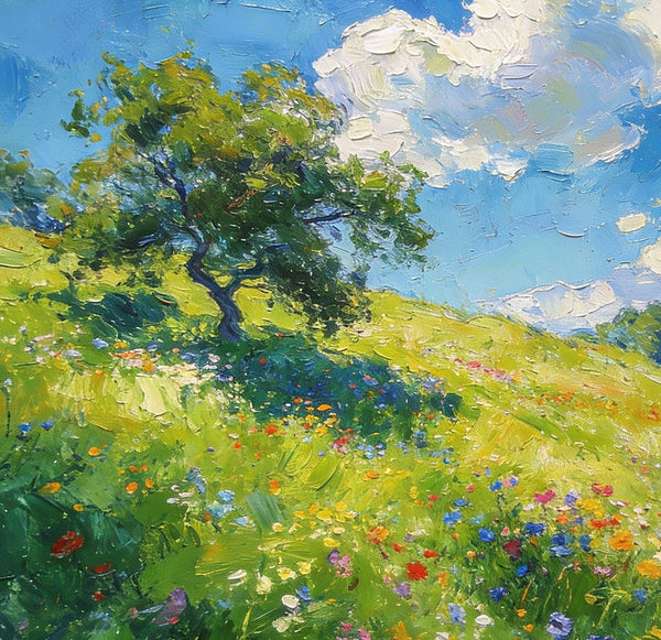 Lush Green Fields Under a Cloudy Sky, Small Oil Paintings on Canvas, Small Wall Paintings, Hand Painted Canvas Art, Heavy Texture Oil Paintings, Original Artwork Small Paintings-Grace Painting Crafts