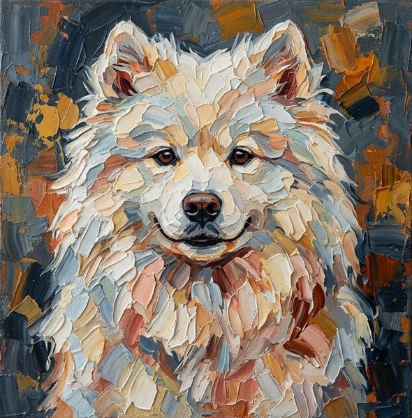Abstract Pet Portrait Painting, Samoyed Dog Portrait, Hand Painted Canvas Art, Impasto Artwork, Original Acrylic Paintings, Heavy Texture Painting, Small Art on Canvas-Grace Painting Crafts