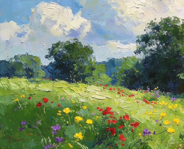 Small Canvas Paintings, Wildflower Valley, A Lush Floral Landscape with Mountains, Original Wall Paintings, On Canvas Small Paintings, Original Artwork Small Paintings, Small Landscape Wall Art-Grace Painting Crafts