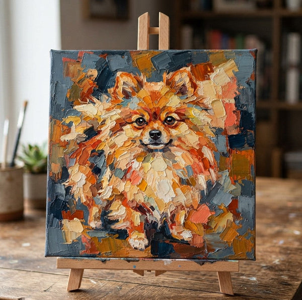 Hand Painted Canvas Art, Pomeranian Dog Portrait, Abstract Pet Portrait Painting, Original Acrylic Paintings, Impasto Artwork, Heavy Texture Painting, Small Art on Canvas-Grace Painting Crafts