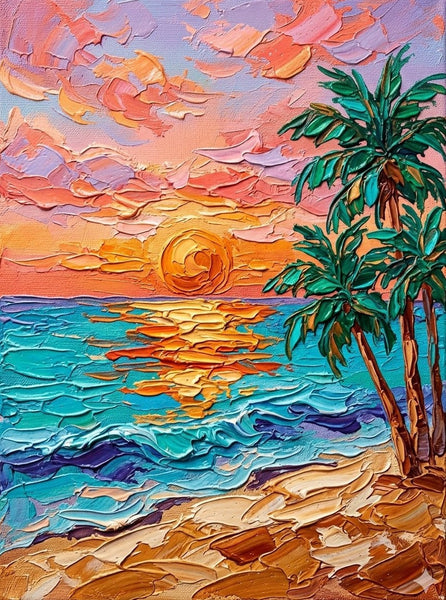 Hand Painted Canvas Art, Small Art on Canvas, Seashore Palm Tree Sunset Painting, Original Acrylic Paintings, Impasto Artwork, Heavy Texture Painting, Original Lanscape Art-Grace Painting Crafts
