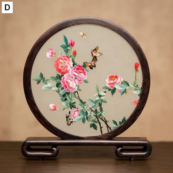 Unique Birthday Gift, Traditional Chinese Suzhou Embroidery Ornament, Exclusive Business Present Flower and Butterfly Embroidered Decor, Premium Souvenir-Grace Painting Crafts