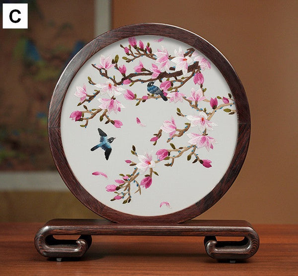 Traditional Chinese Suzhou Silk Embroidered Ornament, Premium Souvenir, Exclusive Business Presents, Creative Birthday Gift, Flower and Birds Embroidery Ornaments-Grace Painting Crafts