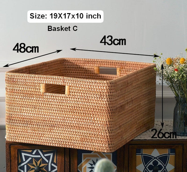Oversized Rattan Storage Basket, Extra Large Rectangular Storage Basket for Clothes, Storage Baskets for Bathroom, Bedroom Storage Baskets-Grace Painting Crafts