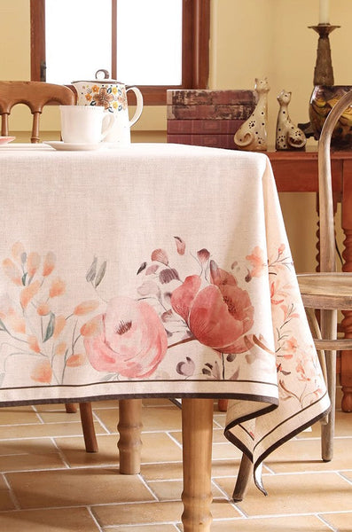 Spring Flower Rustic Table Cover, Rectangle Tablecloth for Dining Table, Extra Large Modern Tablecloth, Square Linen Tablecloth for Coffee Table-Grace Painting Crafts