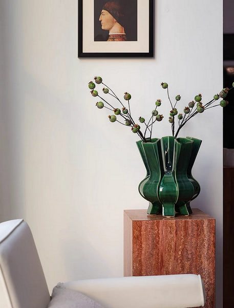 Centerpiece Ceramic Bouquet Vases, Contemporary Vases on Dining Table, Green Porcelain Vases for Modern Home Decor, Unique Handmade Modern Flower Vase-Grace Painting Crafts