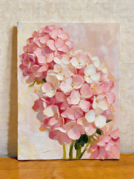 Blooming Pink Hydrangea, Original Flower Paintings, Hand Painted Canvas Art, Original Oil Paintings, Small Canvas Wall Art Paintings-Grace Painting Crafts