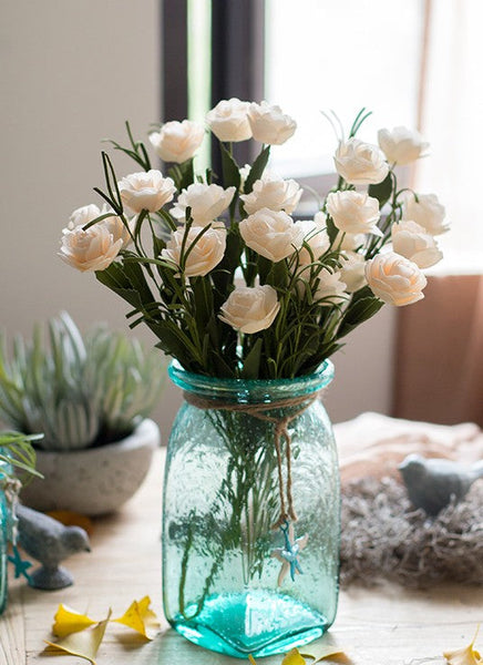 Flower Arrangement Ideas for Living Room, White Camellia Flowers, Modern Artificial Flowers for Home Decoration, Simple Artificial Floral for Bedroom-Grace Painting Crafts