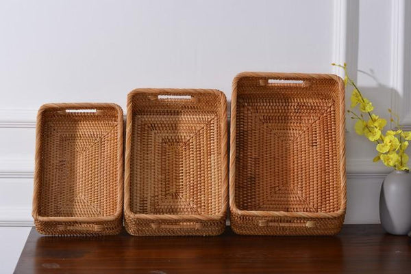 Rectangular Storage Baskets for Pantry, Rattan Storage Basket for Shelves, Storage Baskets for Kitchen, Woven Storage Baskets-Grace Painting Crafts