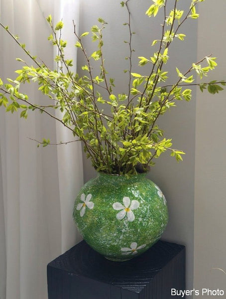 Modern Pottery Flower Vases, Centerpiece on Dining Table, Handmade Water Holding Flower Vases, Pottery Bud Vases, Large Green Flower Vases on Table-Grace Painting Crafts