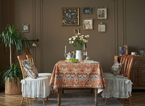 Flower Pattern Tablecloth, Square Tablecloth for Round Table, Large Cotton Rectangle Tablecloth for Home Decoration, Farmhouse Table Cloth Dining Room Table-Grace Painting Crafts