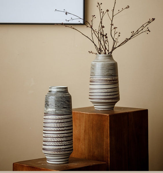 Modern Bouquet Flower Vases, Centerpiece on Dining Table, Handmade Pottery Flower Vases Urn, Water Holding Flower Vases, Large Flower Vase on Table-Grace Painting Crafts