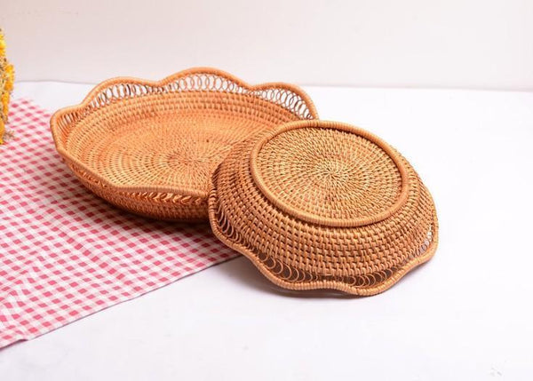 Rattan Storage Basket, Fruit Basket, Woven Round Storage Basket, Kitchen Storage Baskets, Storage Basket for Dining Room-Grace Painting Crafts