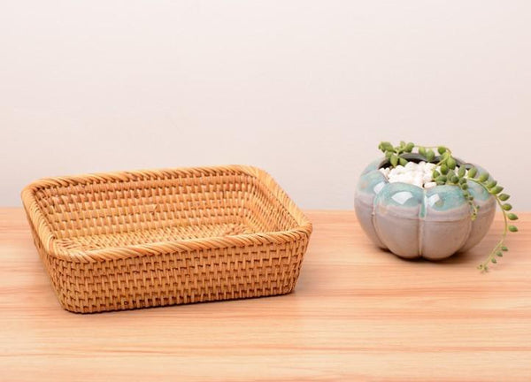 Rectangular Storage Baskets for Pantry, Small Rattan Kitchen Storage Basket, Storage Baskets for Shelves, Woven Storage Baksets-Grace Painting Crafts