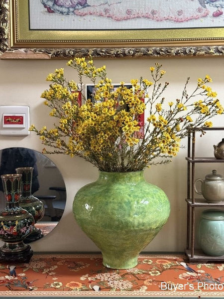 Modern Pottery Flower Vases, Handmade Water Holding Flower Vases, Pottery Bud Vases, Large Green Flower Vases on Table, Centerpiece on Dining Table-Grace Painting Crafts