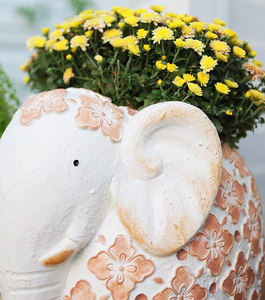 Animal Statue for Garden Ornaments, Oversized Modern Garden Flower Pot, Extra Large Elephant Garden Flowerpots, Resin Statue for Garden, Villa Outdoor Garden Flower Pots-Grace Painting Crafts