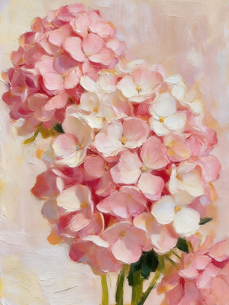 Blooming Pink Hydrangea, Original Flower Paintings, Hand Painted Canvas Art, Original Oil Paintings, Small Canvas Wall Art Paintings-Grace Painting Crafts