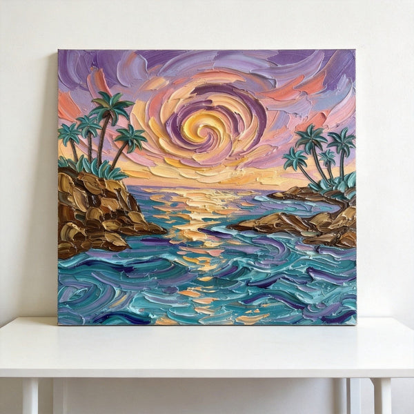 Hand Painted Canvas Art, Seashore Sunrise Paintings, Original Acrylic Paintings, Impasto Paintings, Heavy Texture Artwork-Grace Painting Crafts