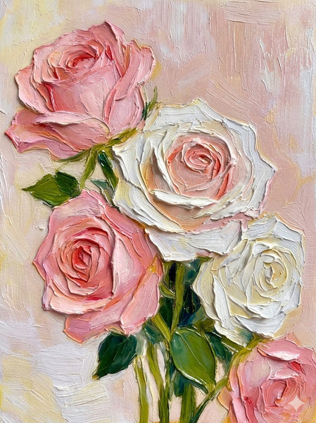 Original Still Life Paintings, Heavy Texture Canvas Art, Pink Rose Flower Painting, Original Flower Paintings, Small Canvas Artwork-Grace Painting Crafts