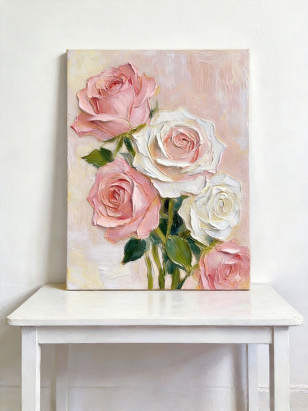 Original Still Life Paintings, Heavy Texture Canvas Art, Pink Rose Flower Painting, Original Flower Paintings, Small Canvas Artwork-Grace Painting Crafts