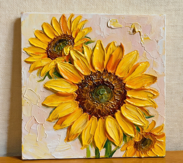 Hand Painted Canvas Art, Small Canvas Artwork, Sunflowers Still Life Painting, Original Acrylic Flower Paintings, Impasto Artwork-Grace Painting Crafts