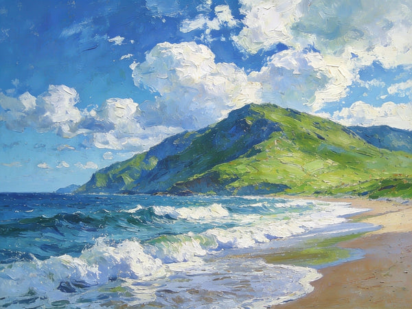 Small Oil Paintings on Canvas, Summer Shore, Calm Waters and Distant Hills, Landscape Canvas Paintings, Palette Knife Artwork, Hand Painted Canvas Art, Original Wall Paintings-Grace Painting Crafts