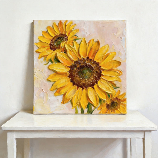 Hand Painted Canvas Art, Small Canvas Artwork, Sunflowers Still Life Painting, Original Acrylic Flower Paintings, Impasto Artwork-Grace Painting Crafts