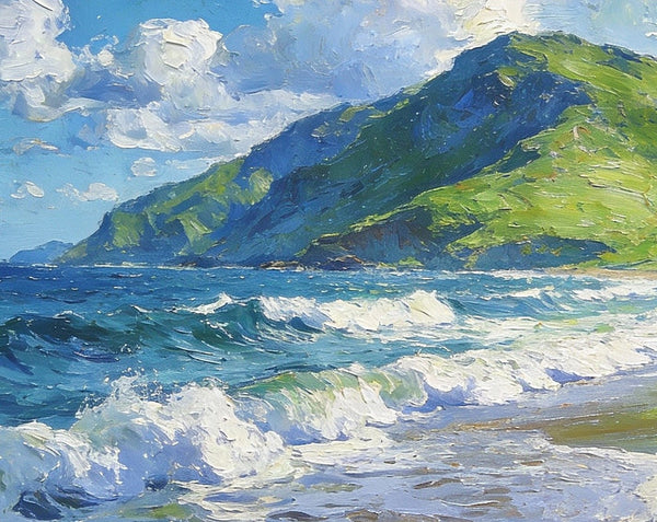 Small Oil Paintings on Canvas, Summer Shore, Calm Waters and Distant Hills, Landscape Canvas Paintings, Palette Knife Artwork, Hand Painted Canvas Art, Original Wall Paintings-Grace Painting Crafts