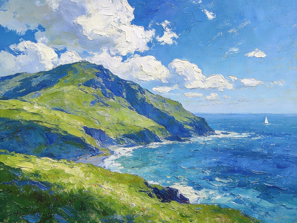 Spring by the Sea-Clad Mountains, Small Oil Paintings on Canvas, Hand Painted Canvas Art, Heavy Texture Artwork, Original Oil Paintings, Small Landscape Paintings-Grace Painting Crafts