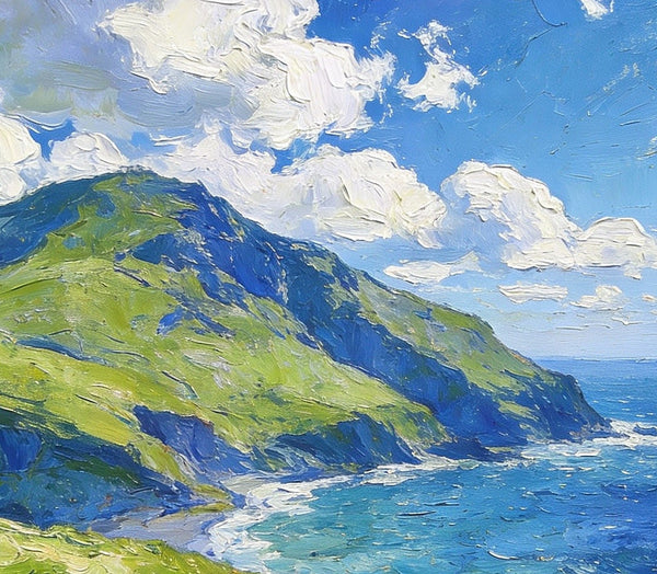 Spring by the Sea-Clad Mountains, Small Oil Paintings on Canvas, Hand Painted Canvas Art, Heavy Texture Artwork, Original Oil Paintings, Small Landscape Paintings-Grace Painting Crafts