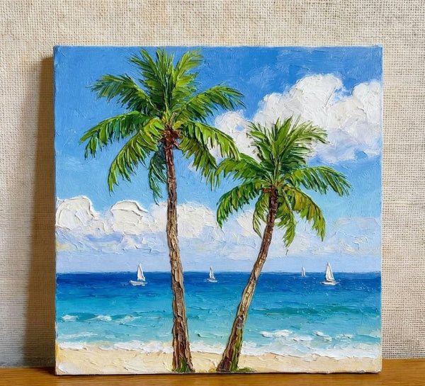 The Scenery of the Azure Sea, Hand Painted Canvas Art, Seashore Paintings, Original Acrylic Paintings, Impasto Paintings, Heavy Texture Artwork-Grace Painting Crafts