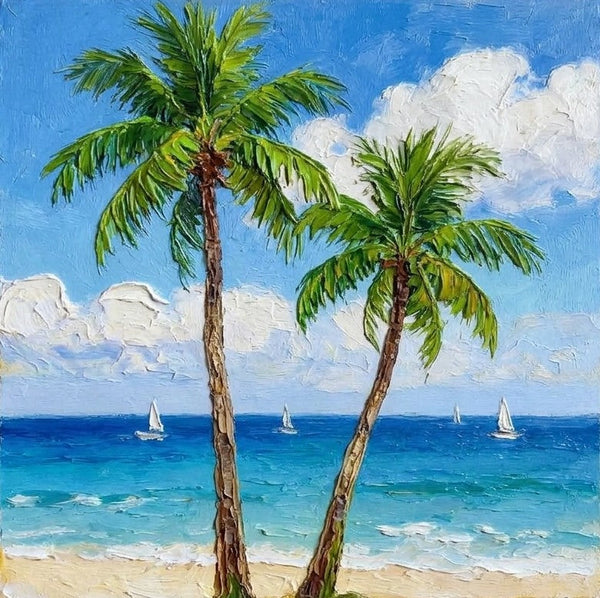 The Scenery of the Azure Sea, Hand Painted Canvas Art, Seashore Paintings, Original Acrylic Paintings, Impasto Paintings, Heavy Texture Artwork-Grace Painting Crafts