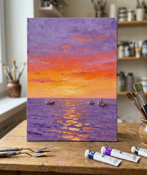 Impasto Artwork, Sail Boats Sunset Painting, Small Art on Canvas, Original Acrylic Paintings, Heavy Texture Painting, Hand Painted Canvas Art-Grace Painting Crafts