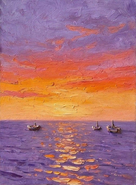 Impasto Artwork, Sail Boats Sunset Painting, Small Art on Canvas, Original Acrylic Paintings, Heavy Texture Painting, Hand Painted Canvas Art-Grace Painting Crafts