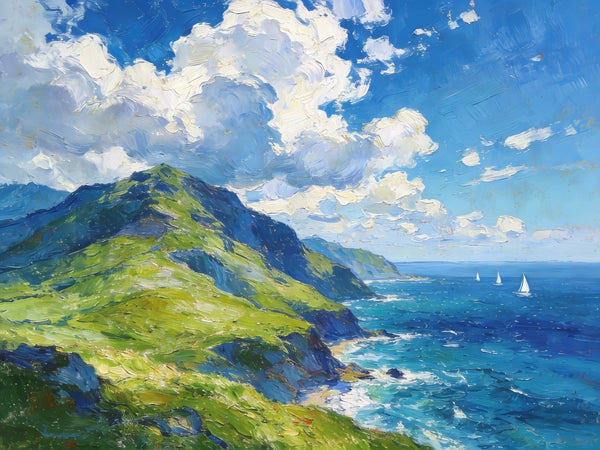 Small Canvas Art, An Azure Sky over the Bay, Original Wall Paintings, Original Artwork Small Paintings, Small Landscape Paintings, On Canvas Small Paintings-Grace Painting Crafts