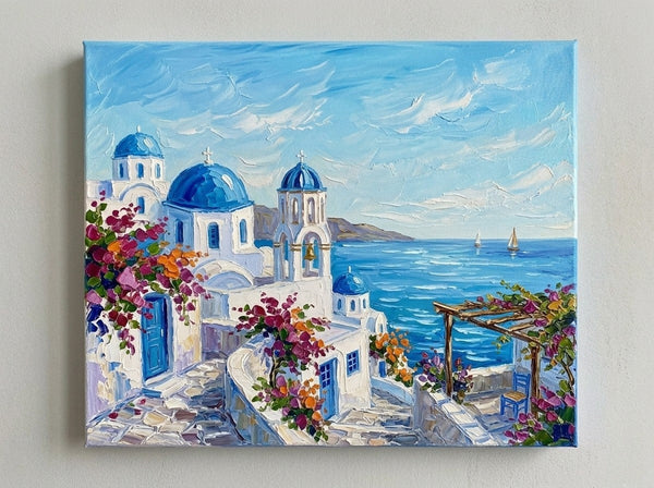 The Scenery of the Aegean Sea, Small Art on Canvas, Hand Painted Canvas Art, Original Acrylic Paintings, Impasto Artwork, Heavy Texture Painting, Original Lanscape Art-Grace Painting Crafts